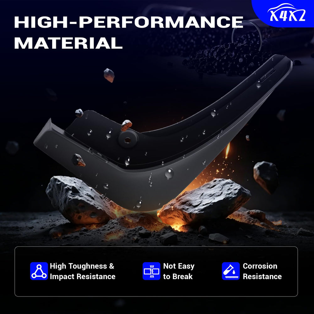 X4XZ rear mud flap installed with road splash deflected away from paint