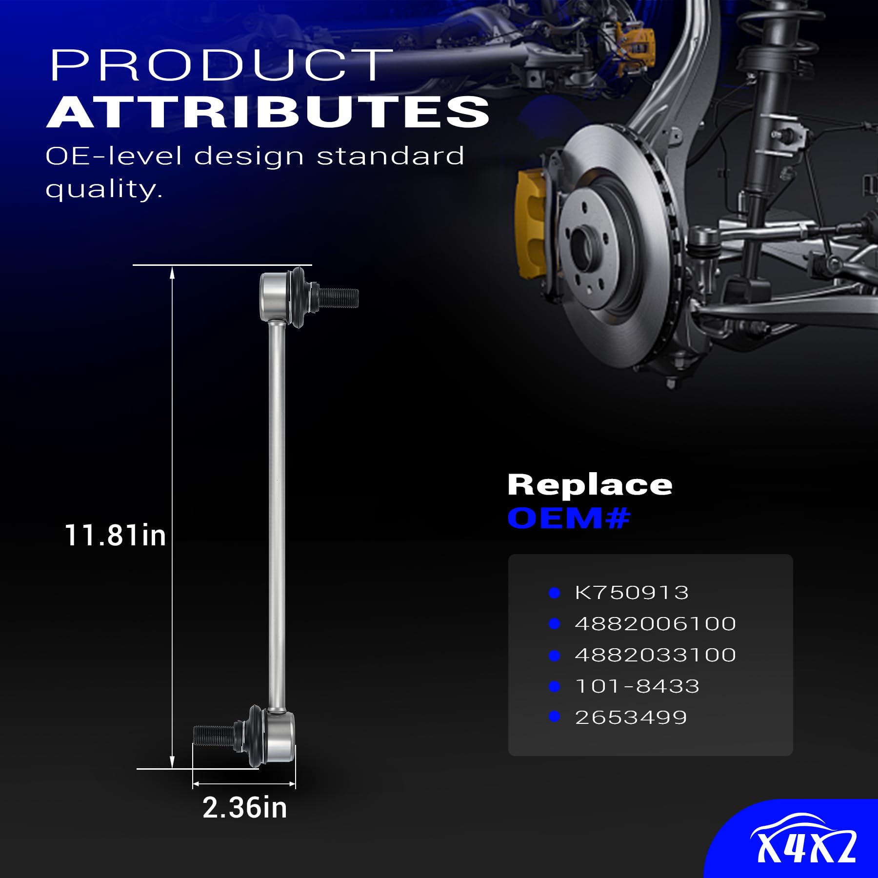X4XZ side profile of link and mounts showing precise OEM alignment for fitment