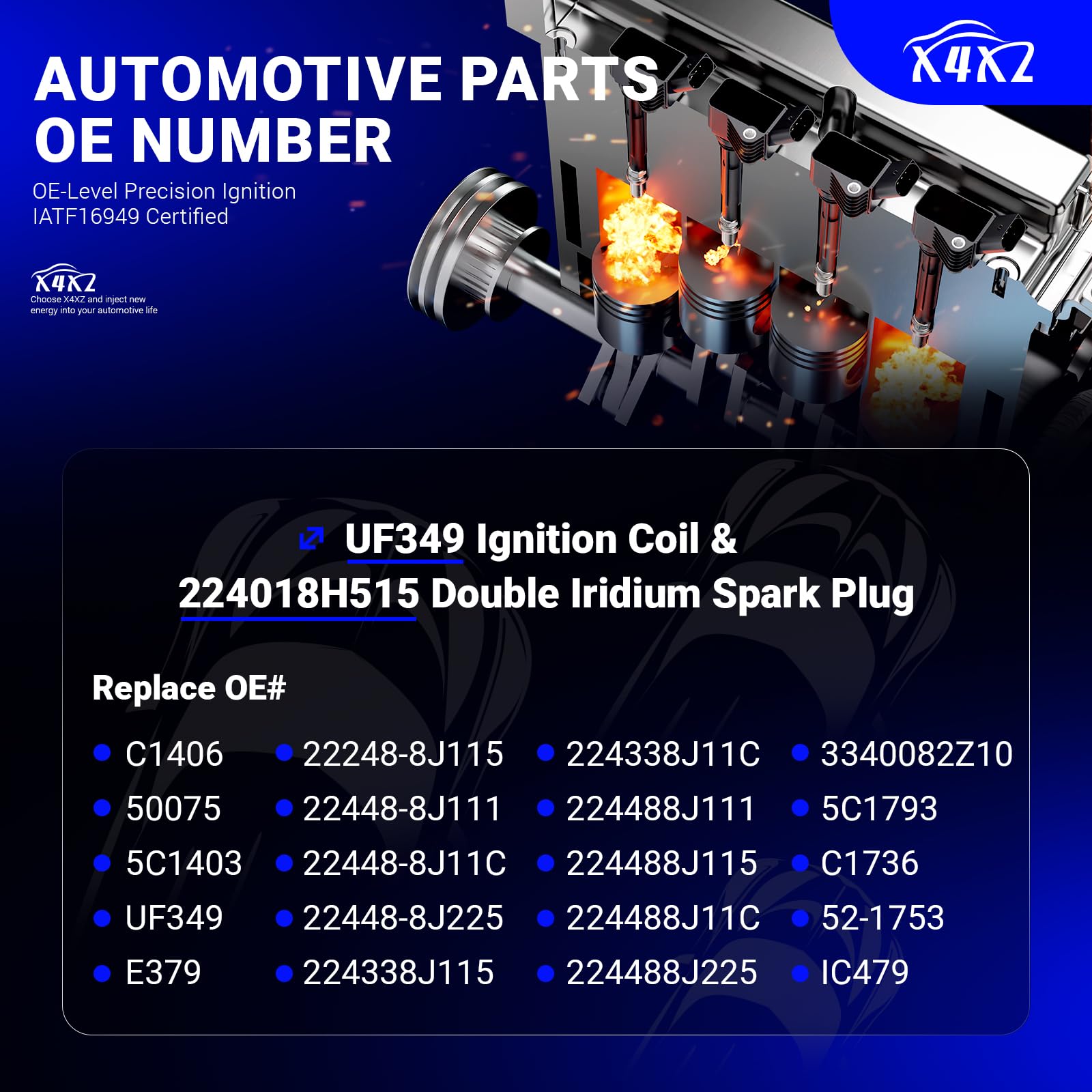 X4XZ product label showing OE cross‑references to verify vehicle compatibility quickly