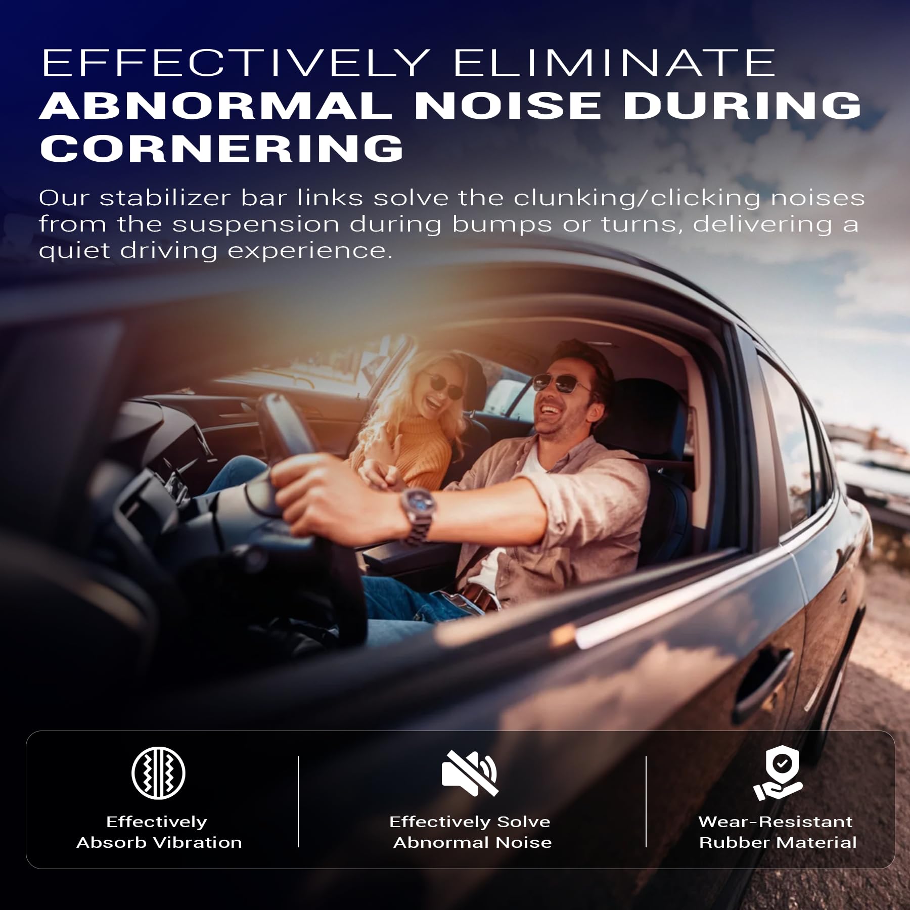 X4XZ end link on a city road scene implying improved handling and quieter driving experience