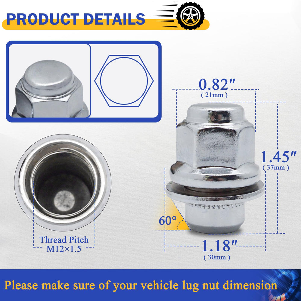 X4XZ lug nut side profile displaying 37mm height and 21mm hex dimensions