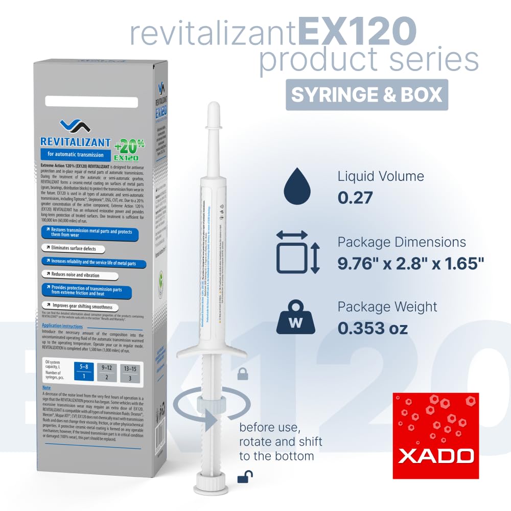 XADO EX120 bottle close-up highlighting dosing cap and usage convenience