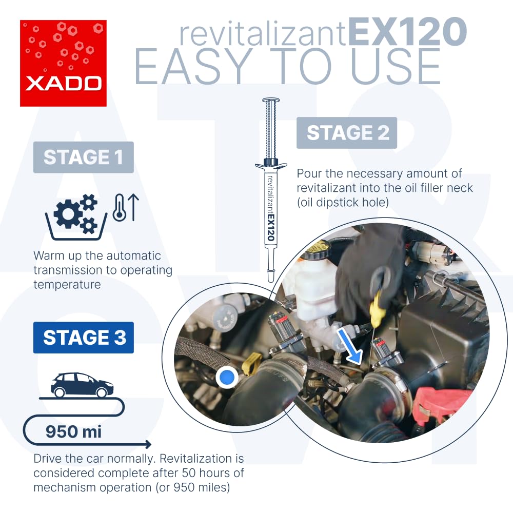 XADO EX120 bottle placed in an engine bay indicating compatibility and access