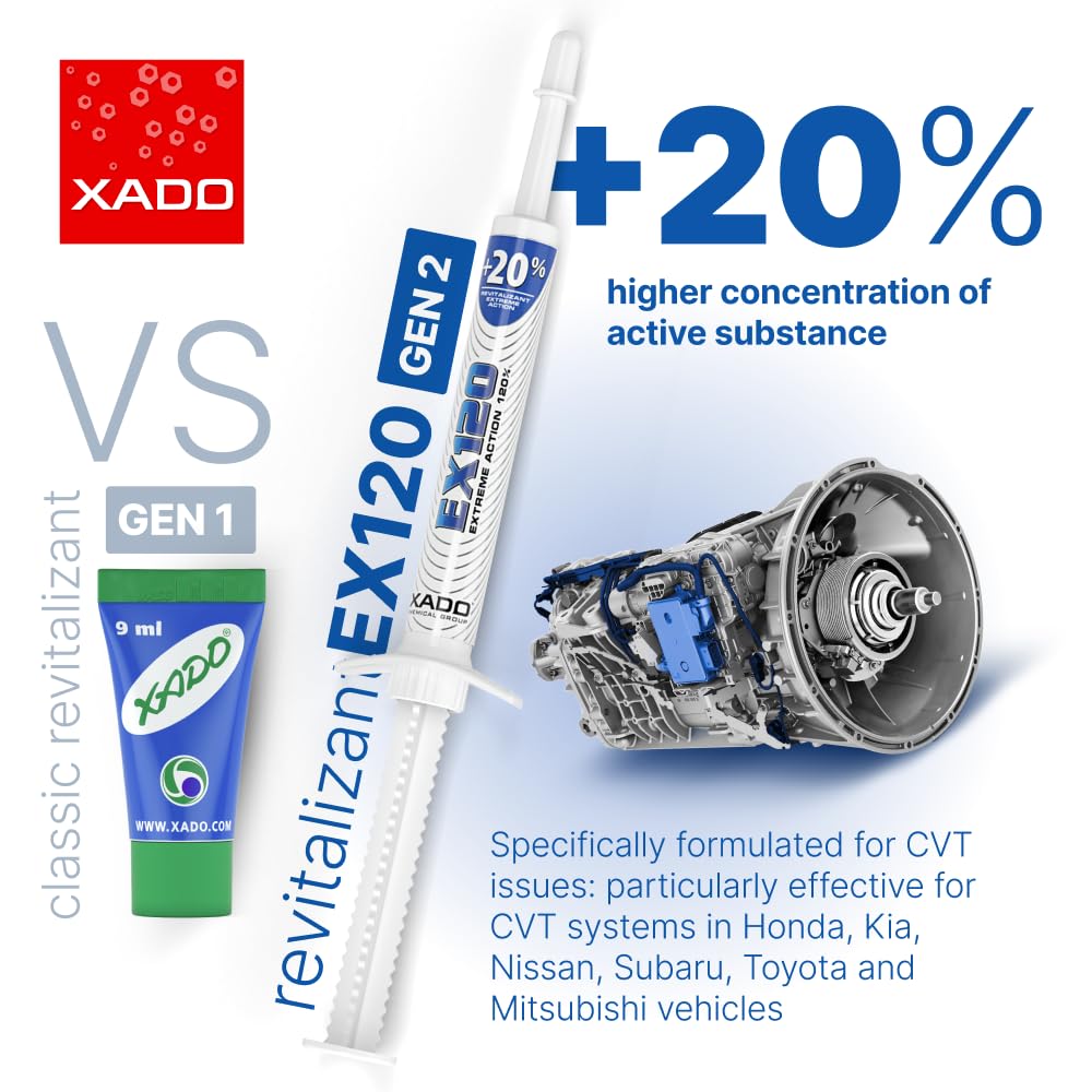 XADO EX120 being poured into transmission filler showing easy application
