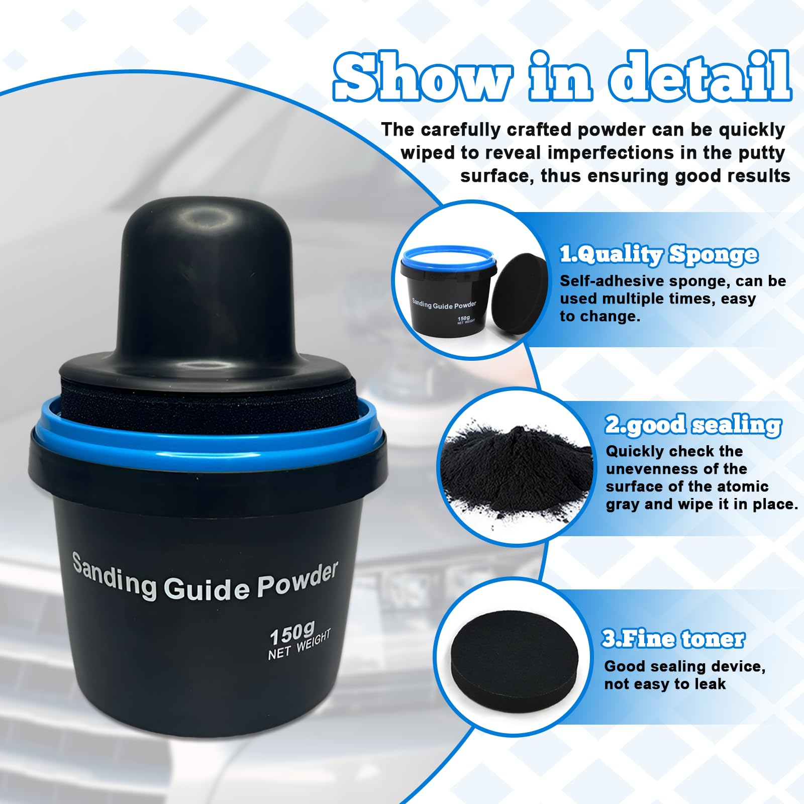 Xanadued guide coat in use on car panel showing visible low spot detection benefit