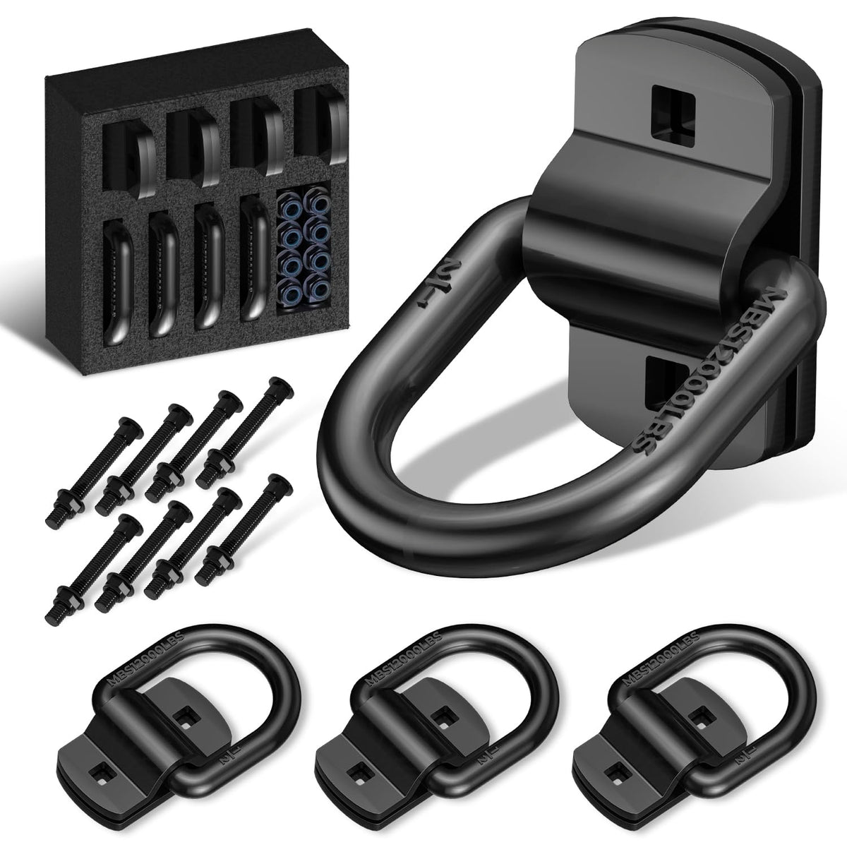 XaXmTee front-packaging showing four black D-rings and secure kit benefits