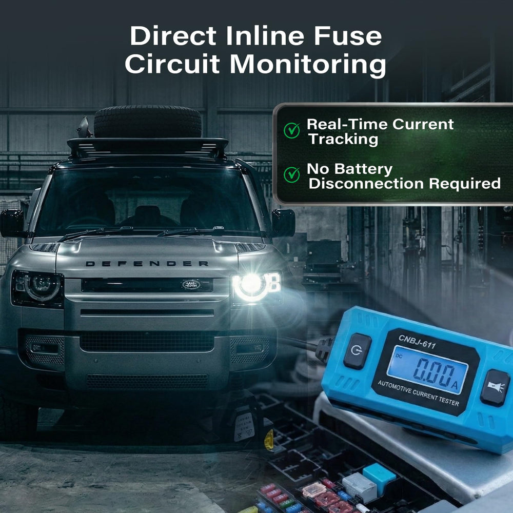 XENIVO probe plugged into vehicle fuse box diagnosing parasitic draw efficiently