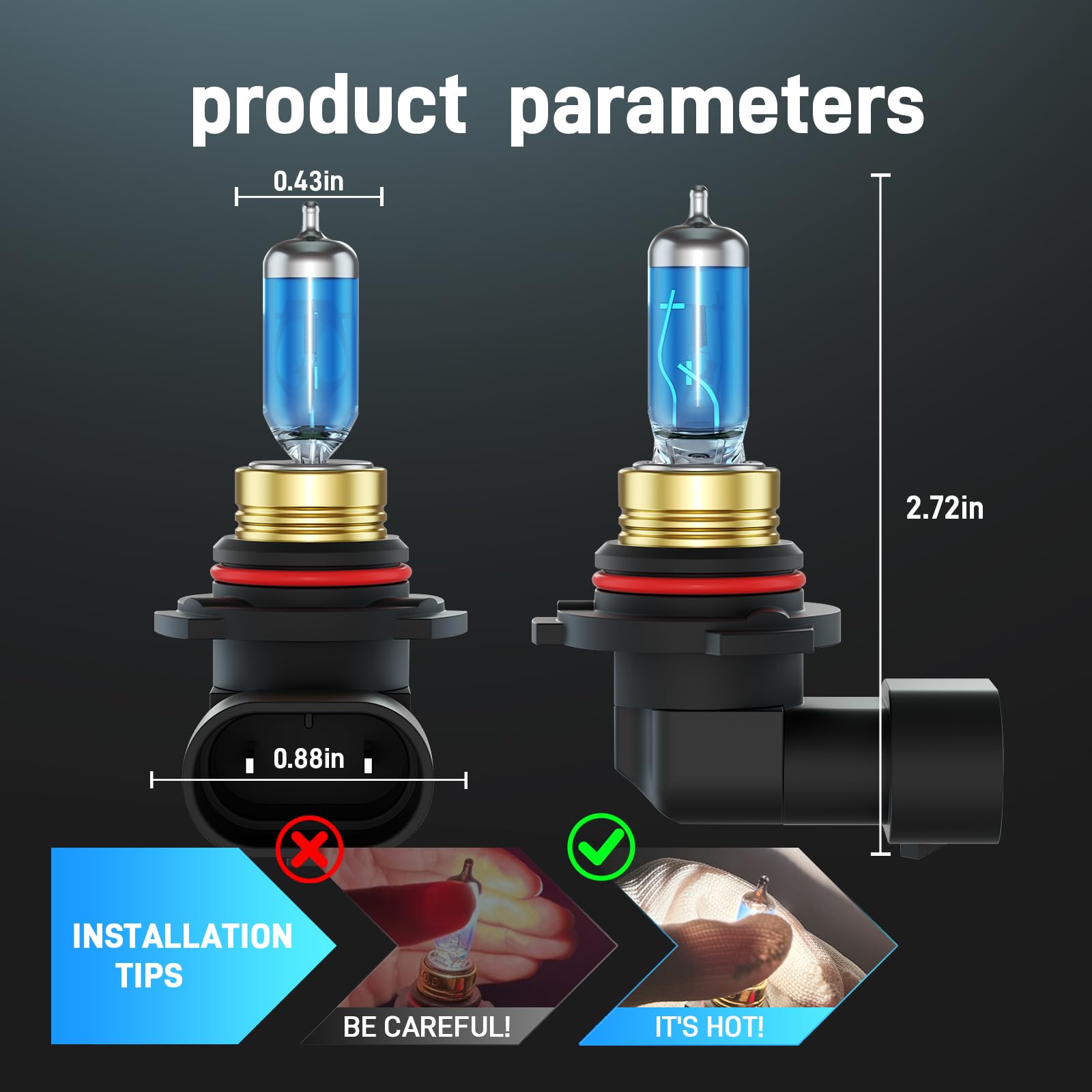 XFLHEHD bulb next to a hand showing size for easy replacement identification