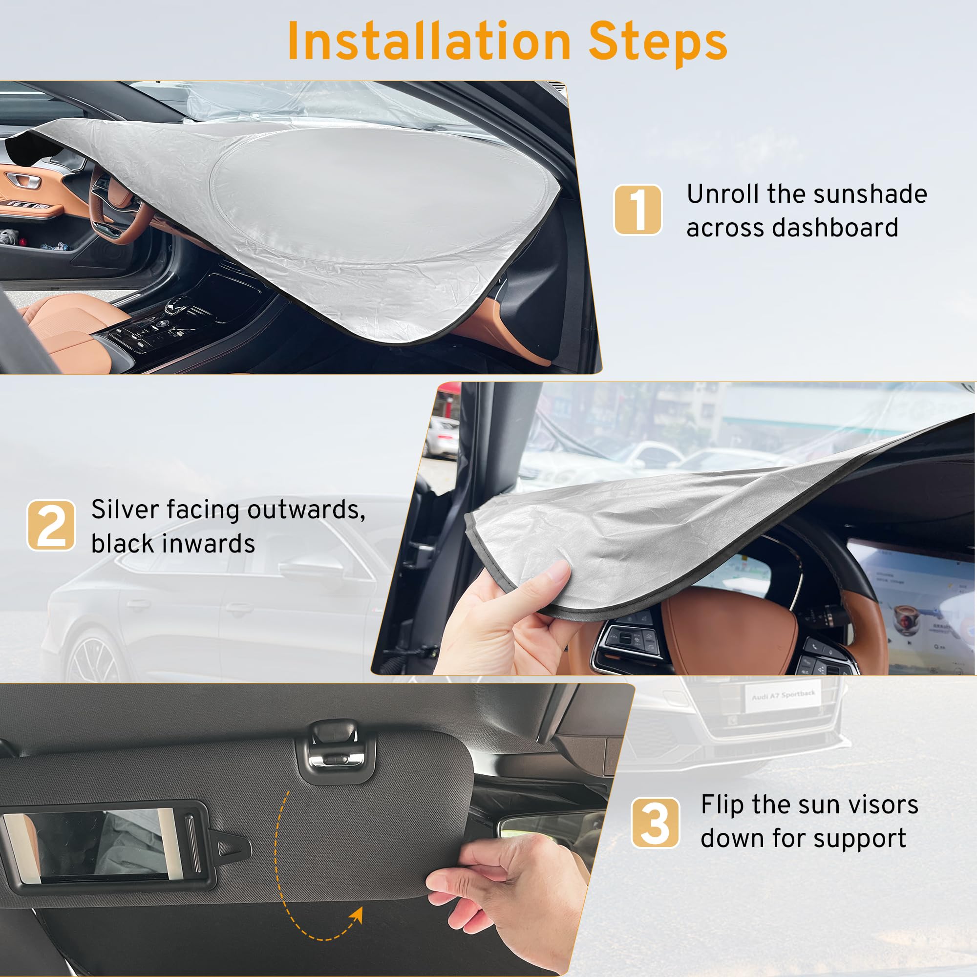 XHRING hands folding shade quickly for easy storage