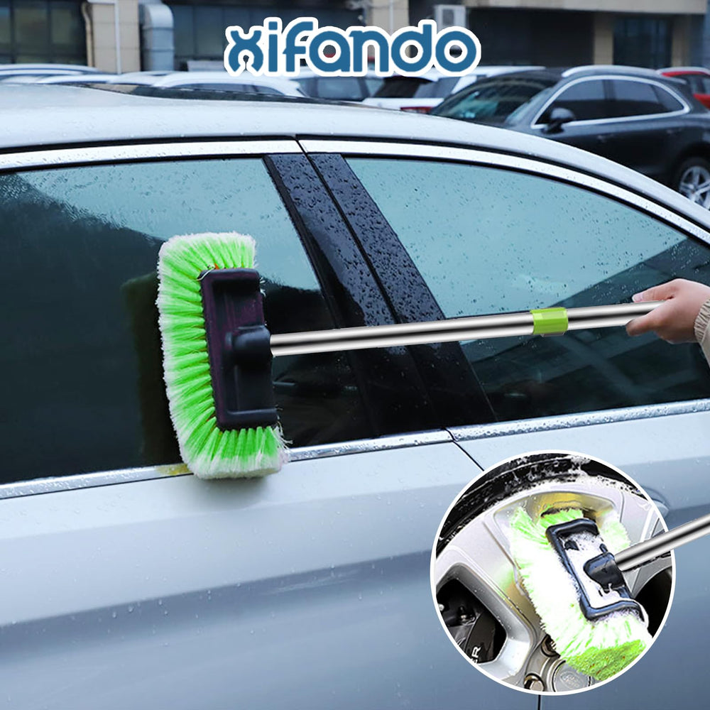 Xifando brush cleaning an RV in a driveway showing versatility and convenience