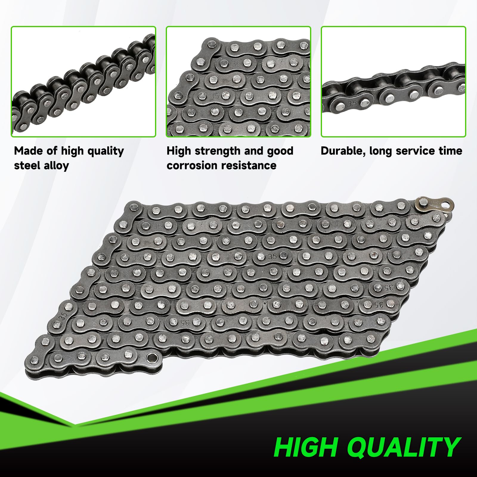 XIKOBY chain stretched to show 140 links for accurate sizing