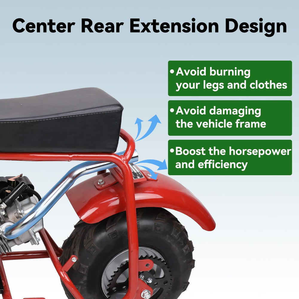 XIKOBY exhaust mounted on mini bike profile demonstrating improved leg clearance