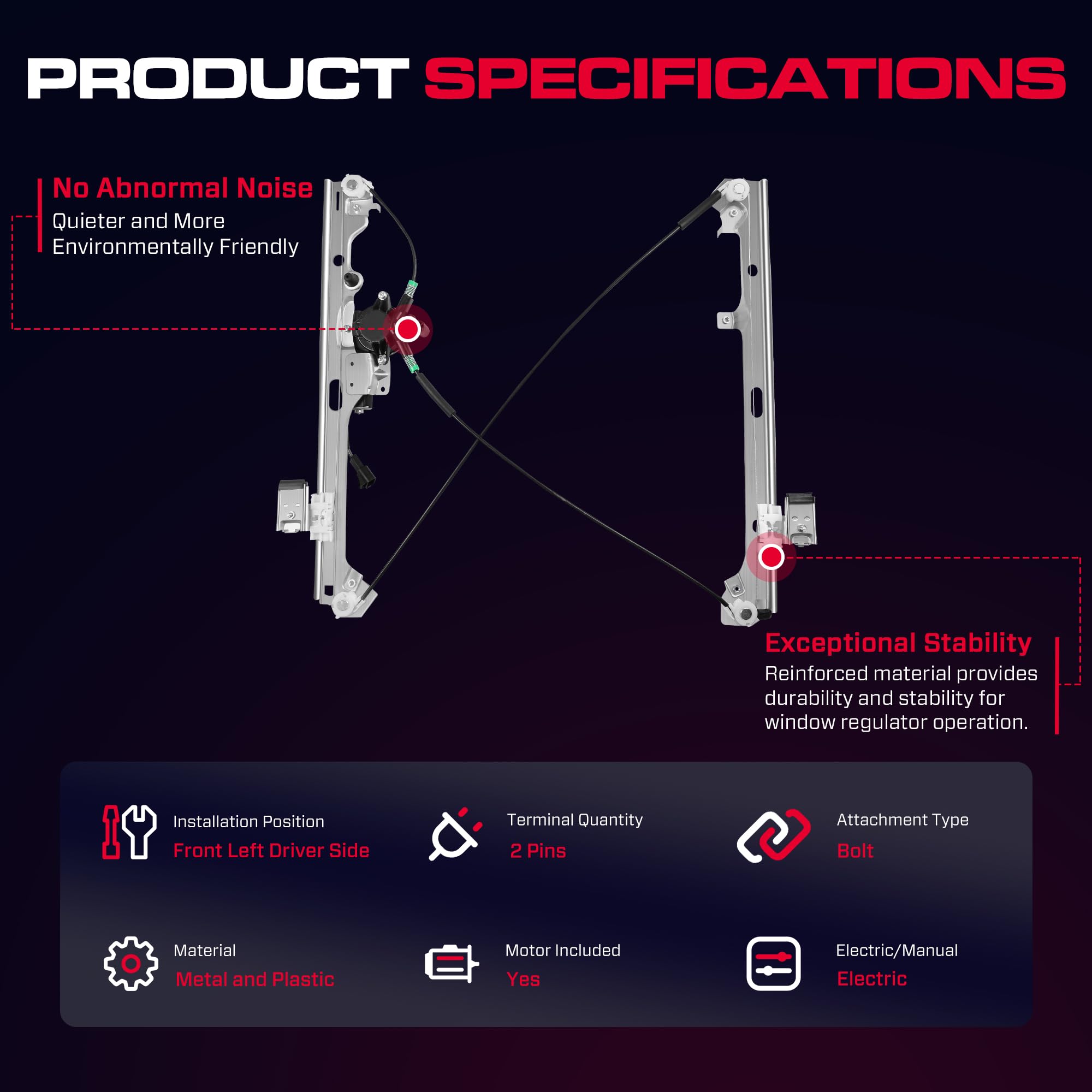 XIMAKA regulator gear and track detail showing smooth guided window travel
