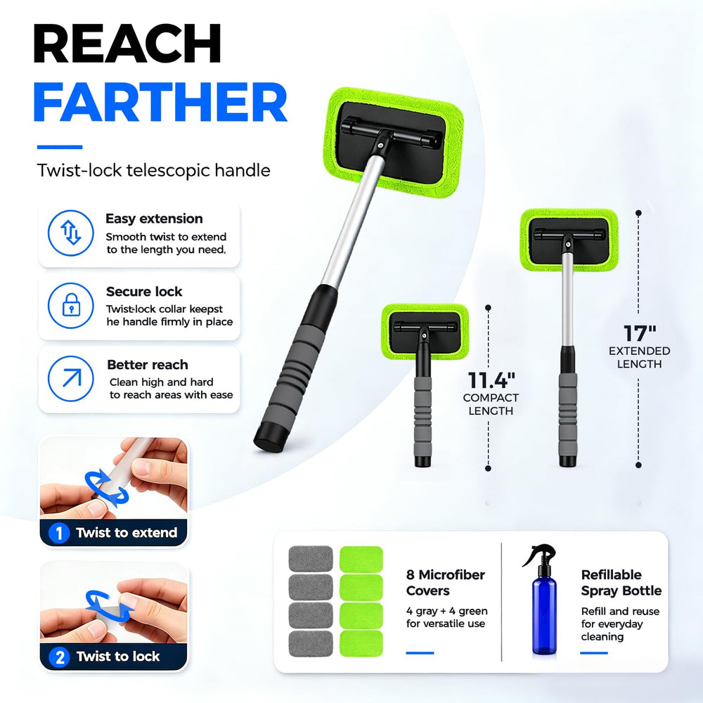 XINDELL 180° swivel head angled to clean tight windshield corners