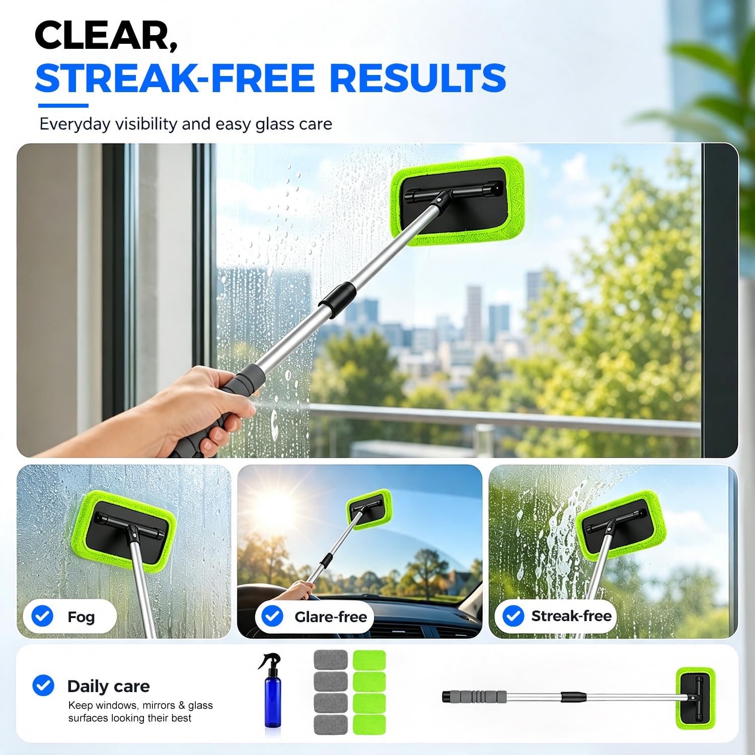 XINDELL wiping a bathroom mirror to show multi-surface versatility