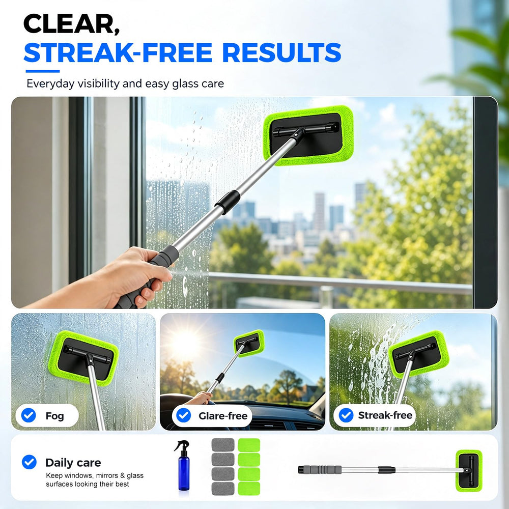 XINDELL wiping a bathroom mirror to show multi-surface versatility