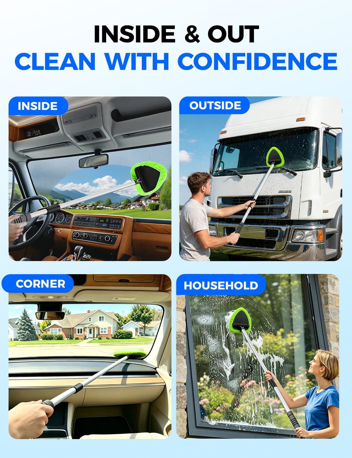 XINDELL spray bottle and pads displayed ready for gentle wet or dry glass cleaning