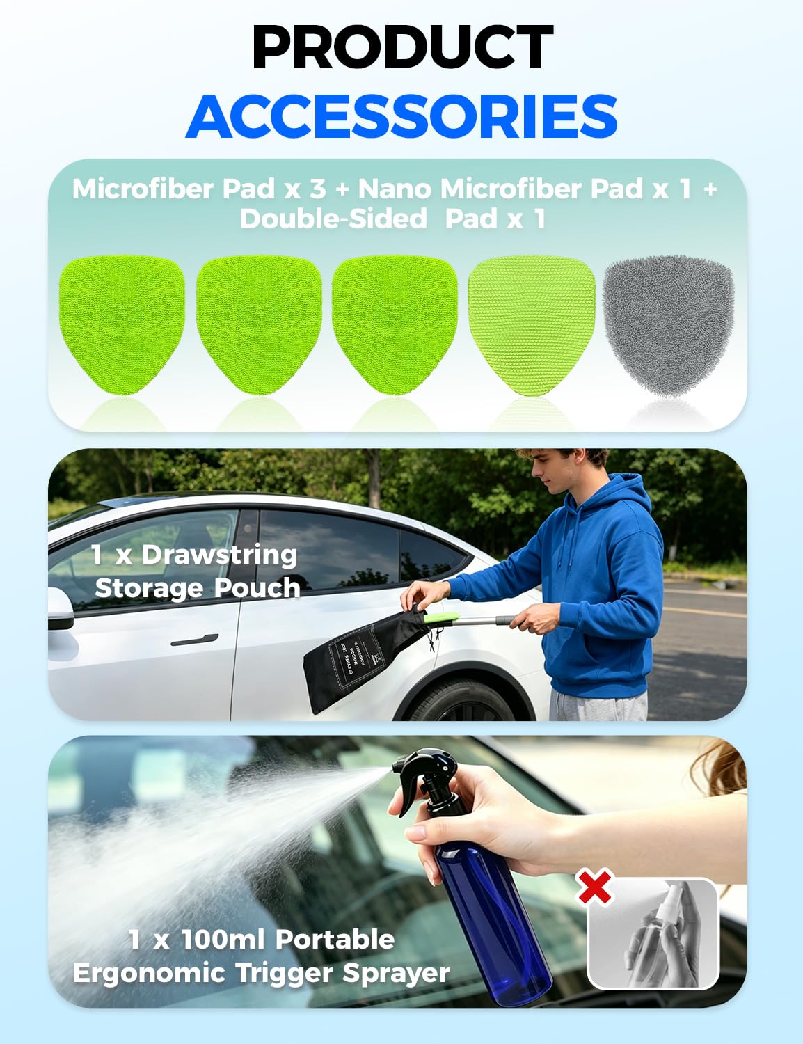 XINDELL tool in use outside windshield to remove road grime