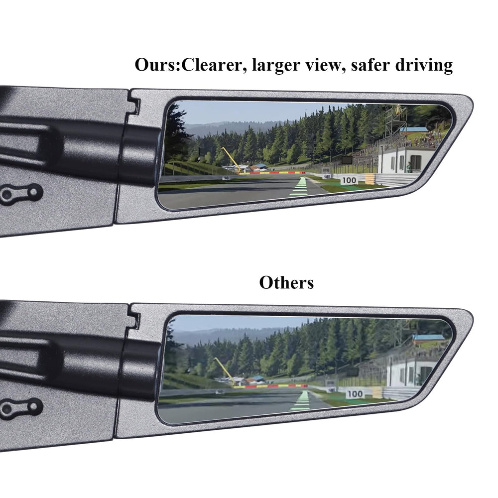 Xintre mirror installed on sport bike demonstrating wider field of view