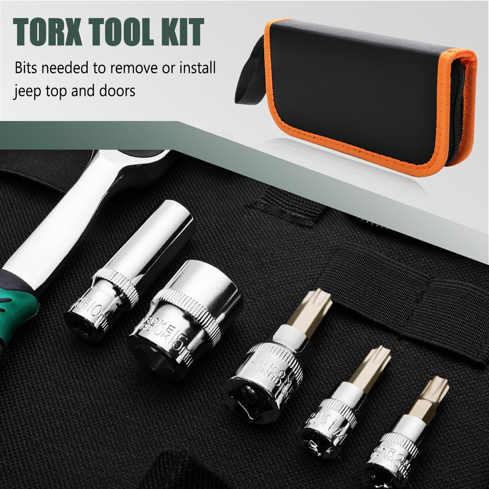 Xislet tool kit in use removing a Jeep door for faster, safer disassembly