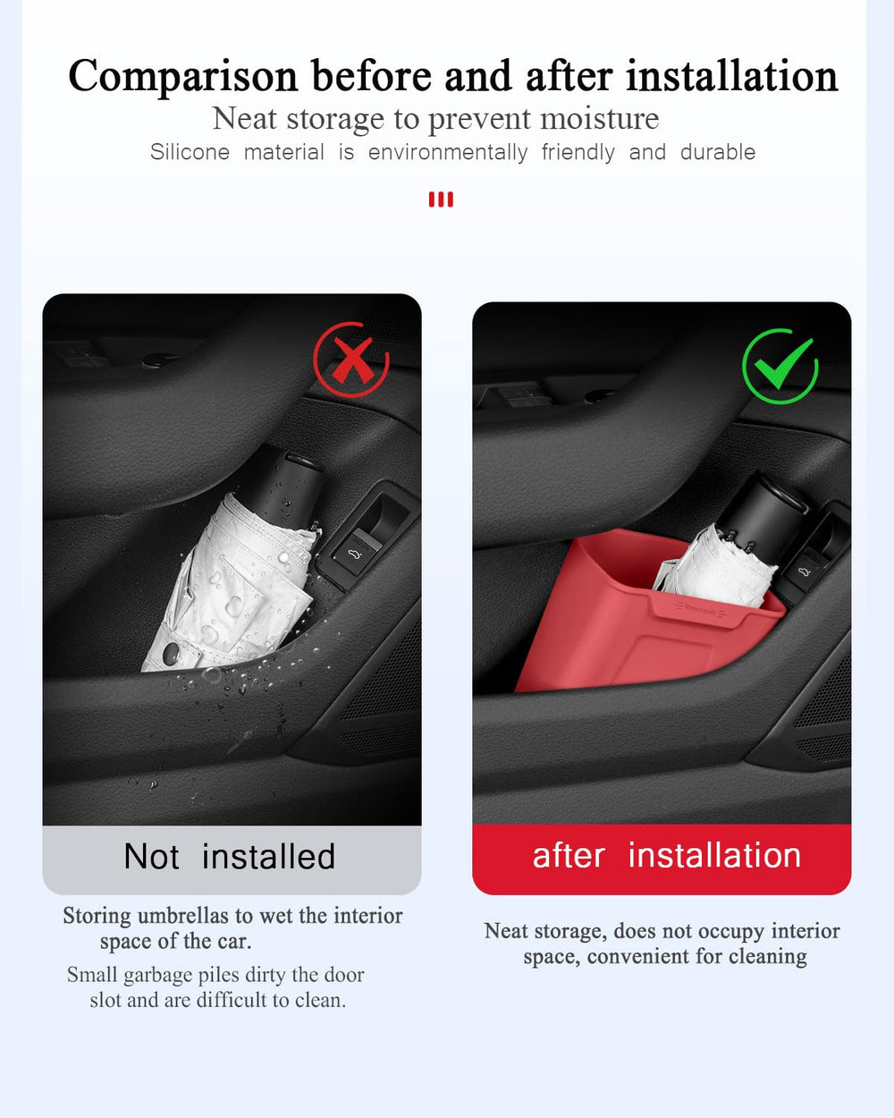 XmuxHai mounted on car door demonstrating secure fit and accessible storage