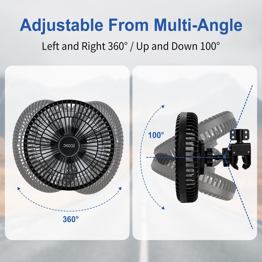 XOOL clip car fan close-up grill highlighting quiet airflow advantage