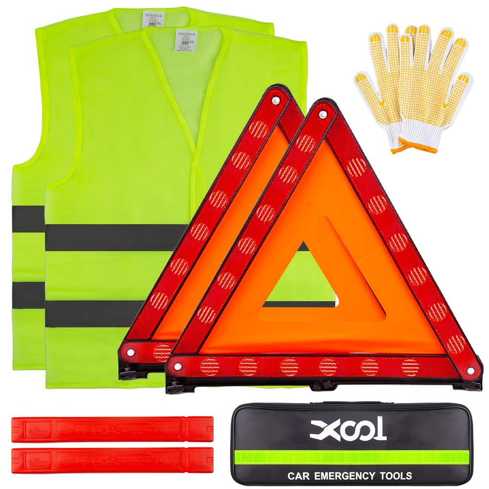 XOOL front packaging showing full roadside safety kit and benefits
