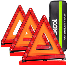 XOOL front view of triangle showing reflective panels and orange border for visibility