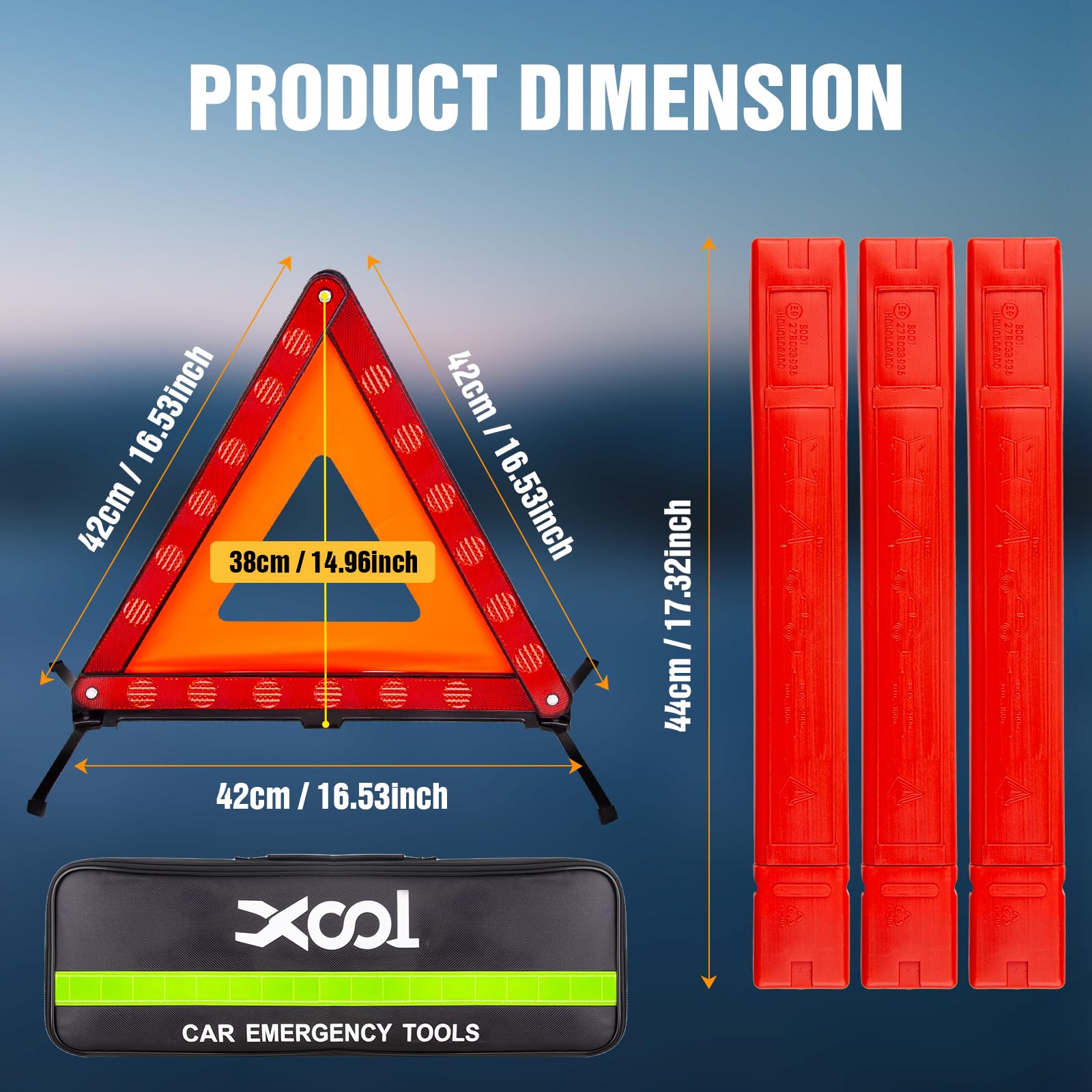 XOOL triangle deployed on highway warning oncoming traffic for roadside safety