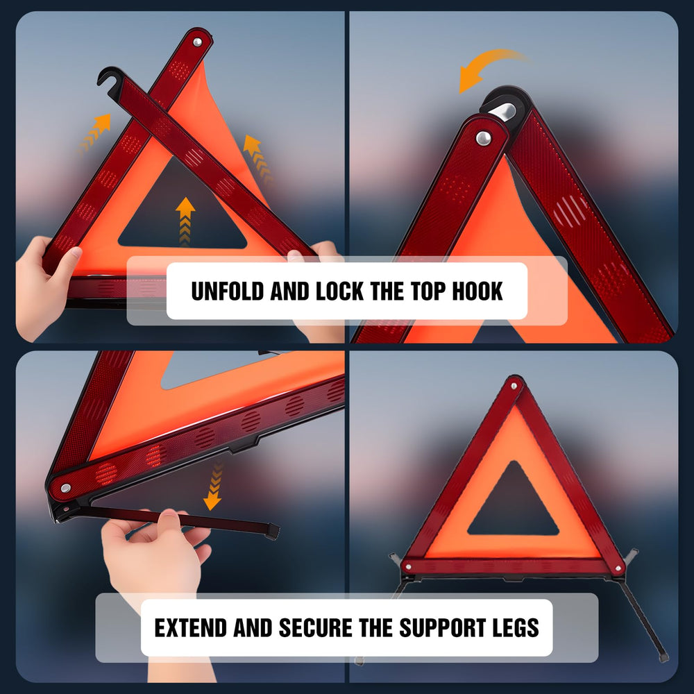 XOOL triangle next to car trunk demonstrating compact size and easy storage