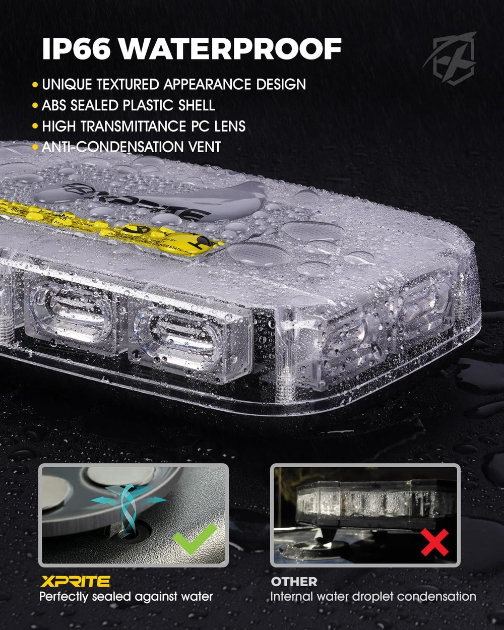 Xprite close-up of LED array highlighting bright chips for daylight visibility