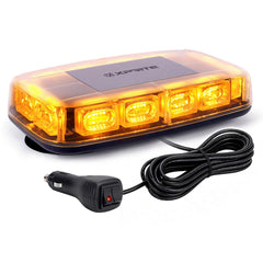 Xprite strobe front profile showing amber lens and compact housing for high visibility