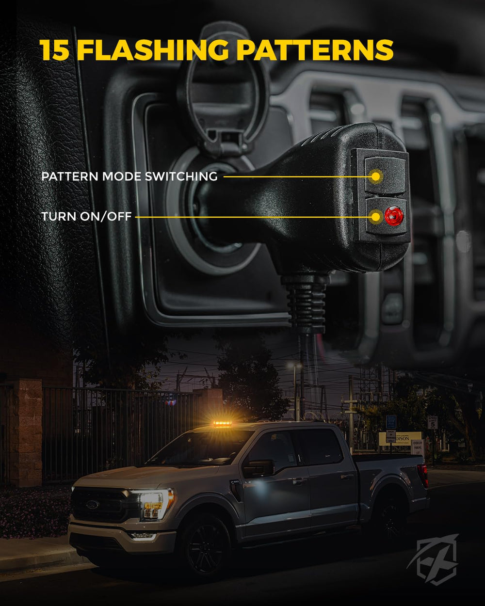 Xprite strobe illuminating roadway at night to enhance roadside visibility