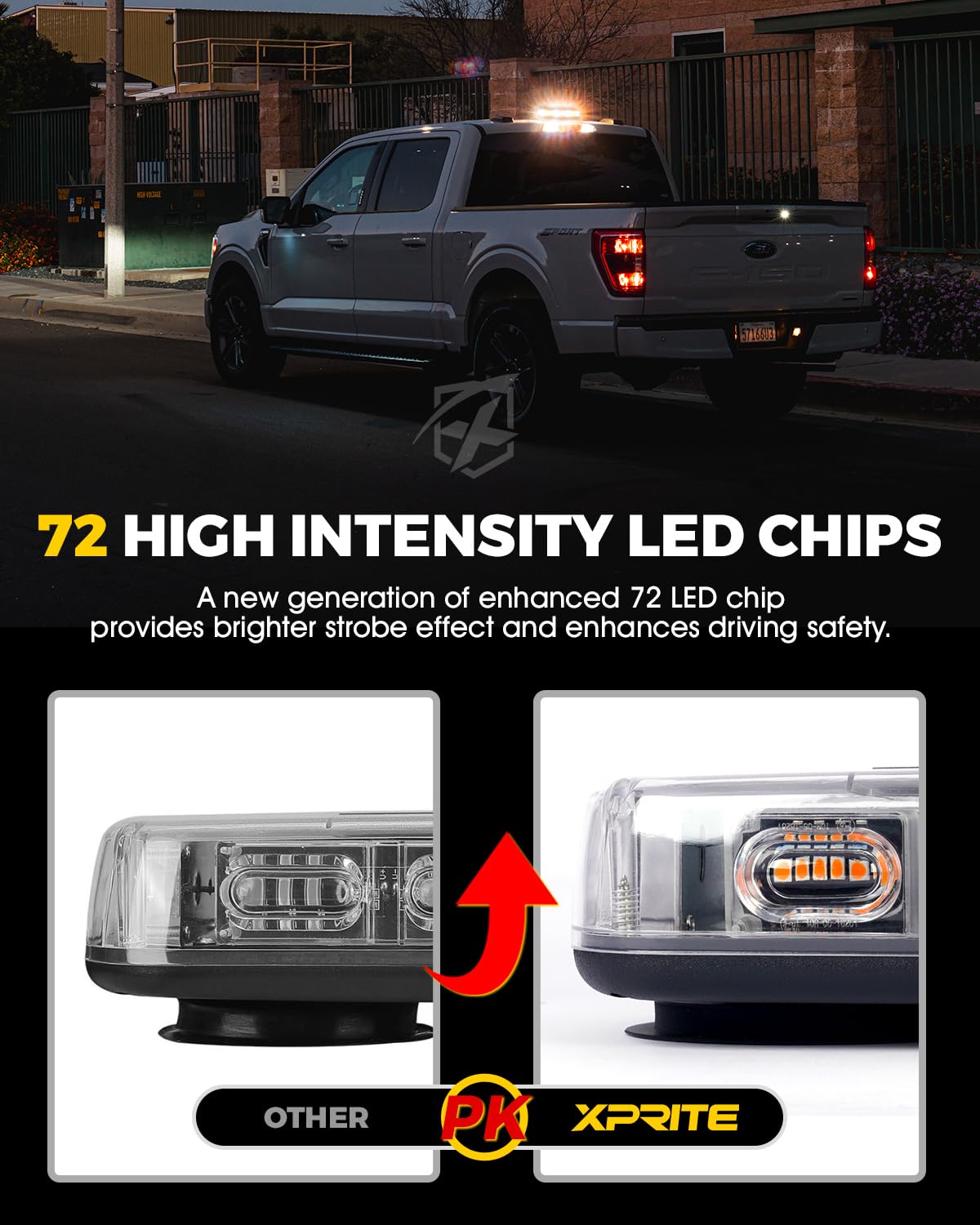 Xprite strobe close-up of LED array highlighting concentrated warning output