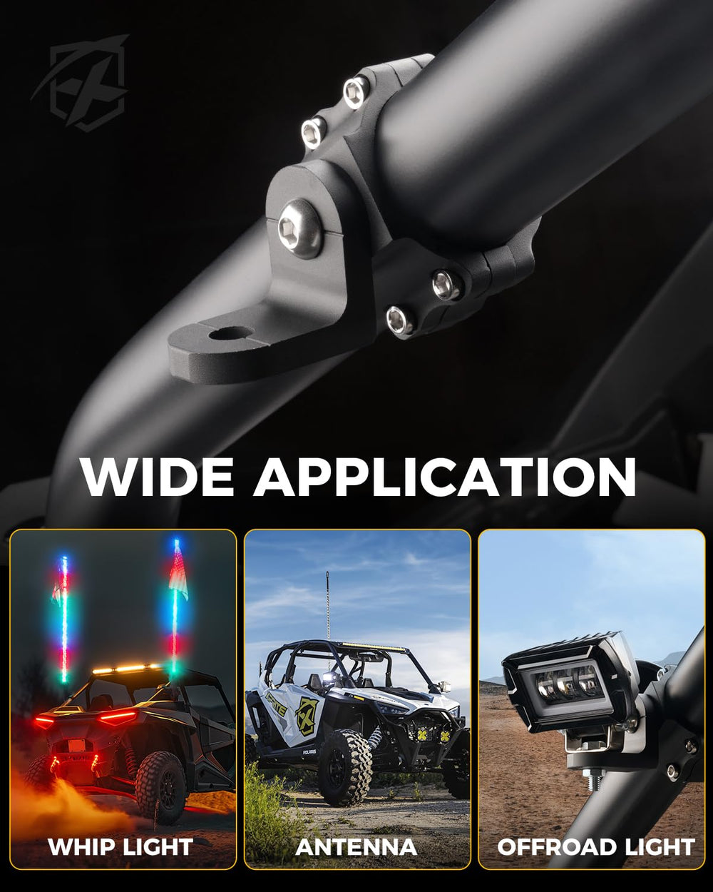 Xprite mount paired with an LED light whip showing correct mounted position