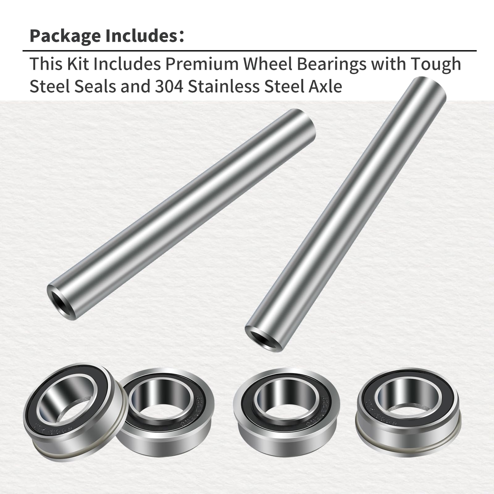 XQK axle and bearing beside ruler illustrating correct fit for 6-inch sleeve