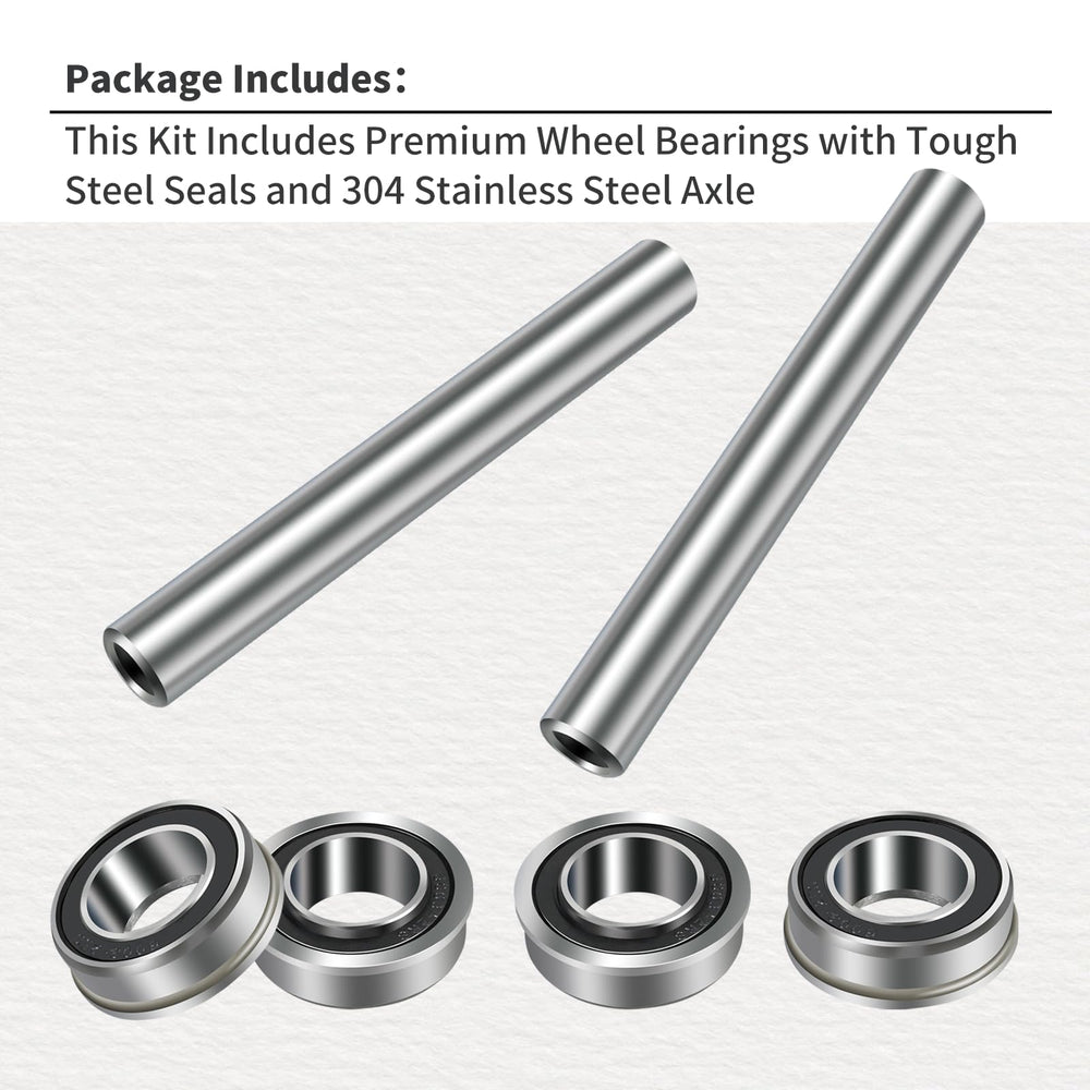XQK axle and bearing beside ruler illustrating correct fit for 6-inch sleeve