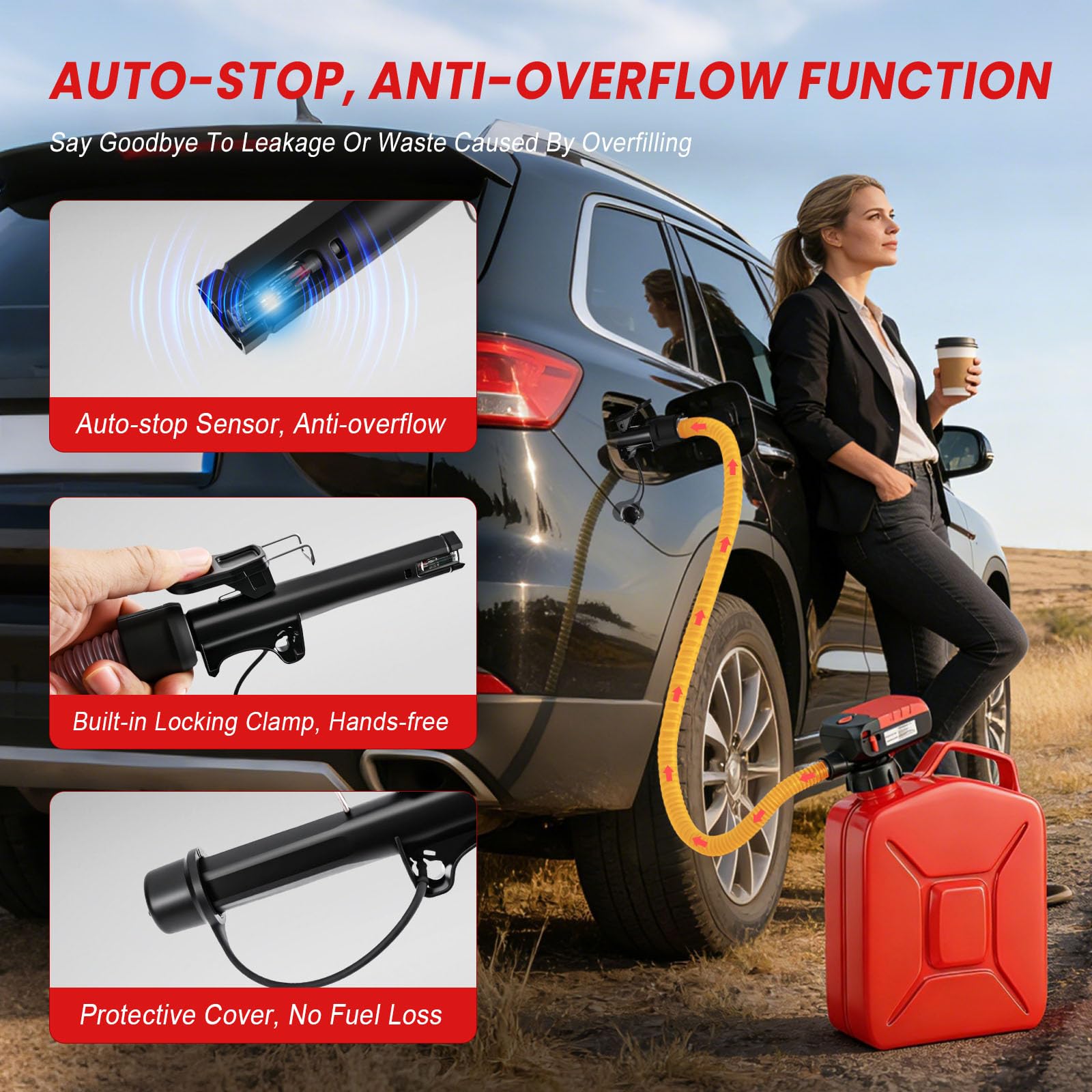 XR MARKET close-up of auto-stop nozzle sensor preventing spills and overfills