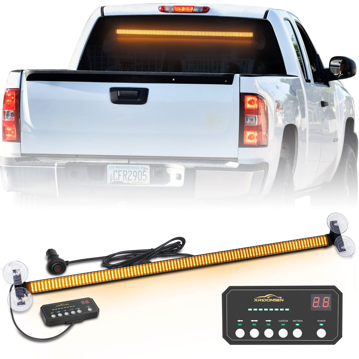 XRIDONSEN front view showing full 35-inch amber light bar for high visibility