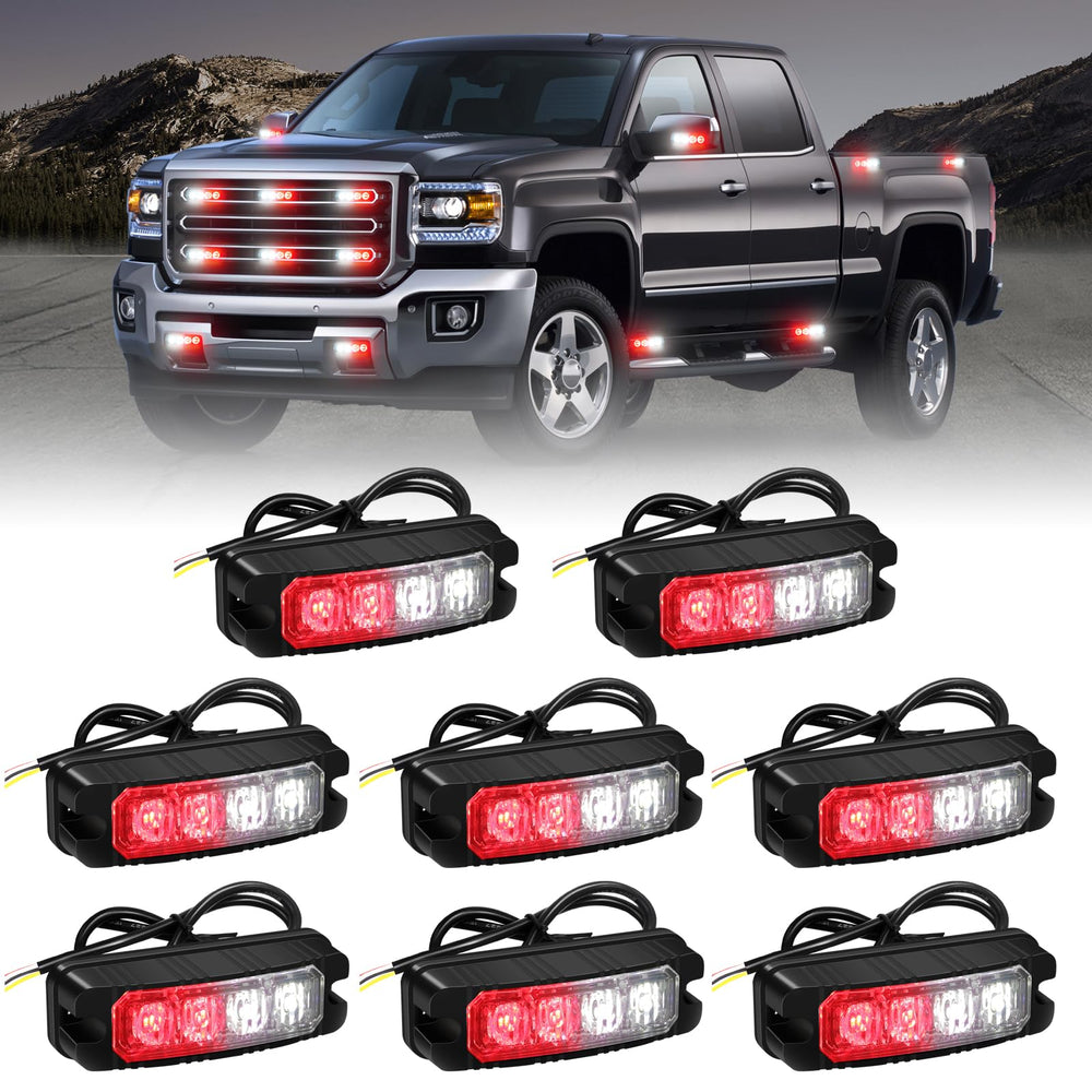 XRIDONSEN front packaging showing eight grill lights and mounting hardware for easy installation