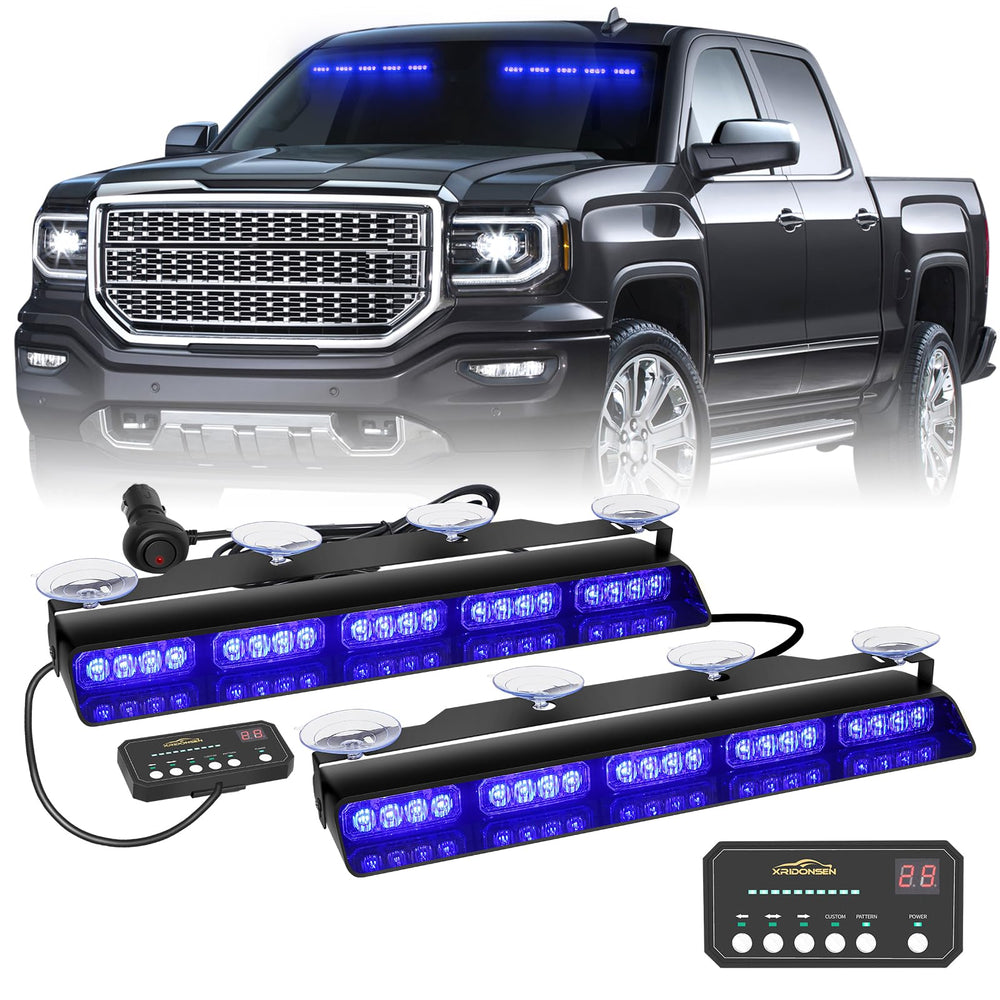 XRIDONSEN front profile strobe light bar showing bright LED array for improved visibility