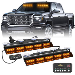 XRIDONSEN front view of amber strobe bar showing bright LEDs and wide coverage
