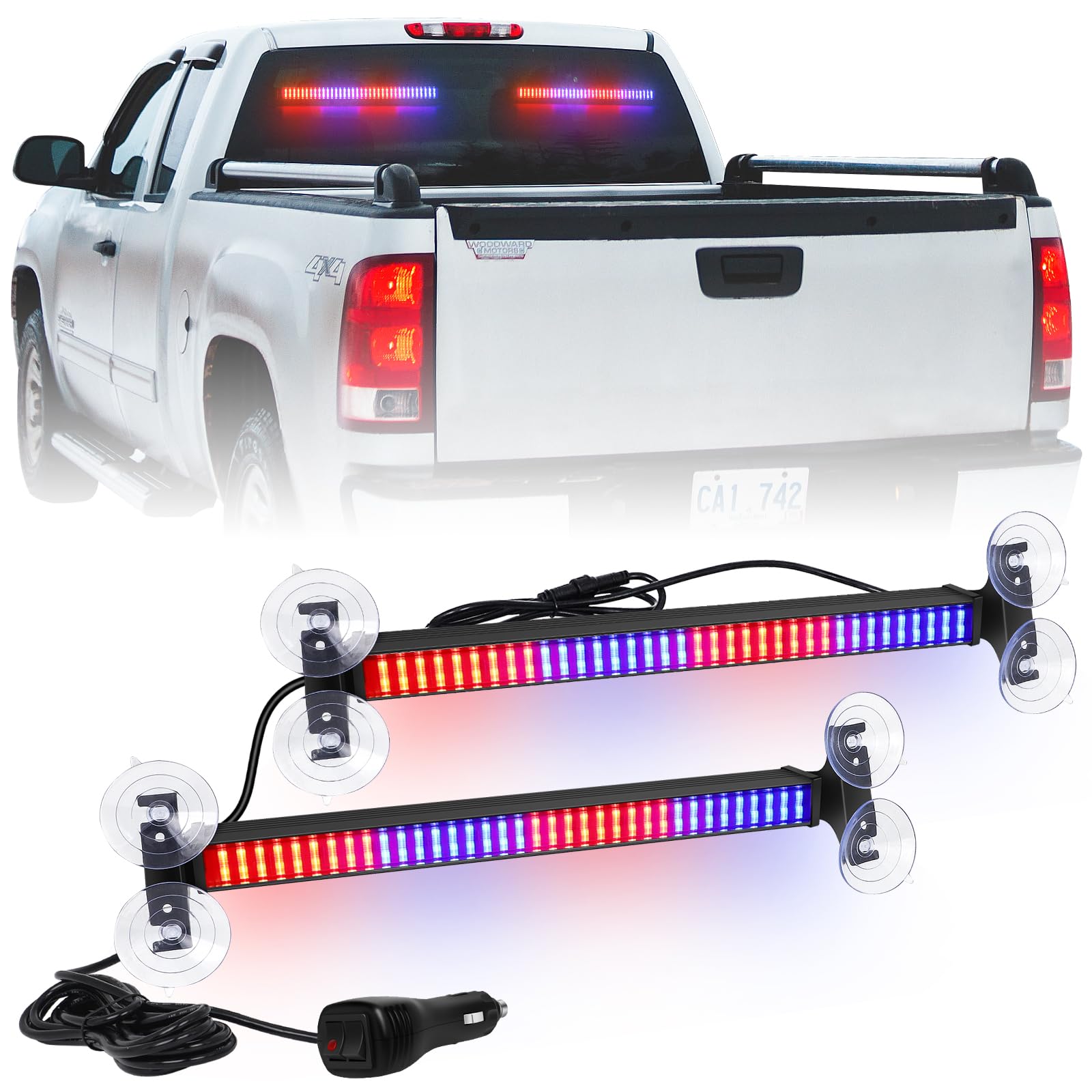 XRIDONSEN front view dual bar showing full-length LEDs and housing, improves visibility