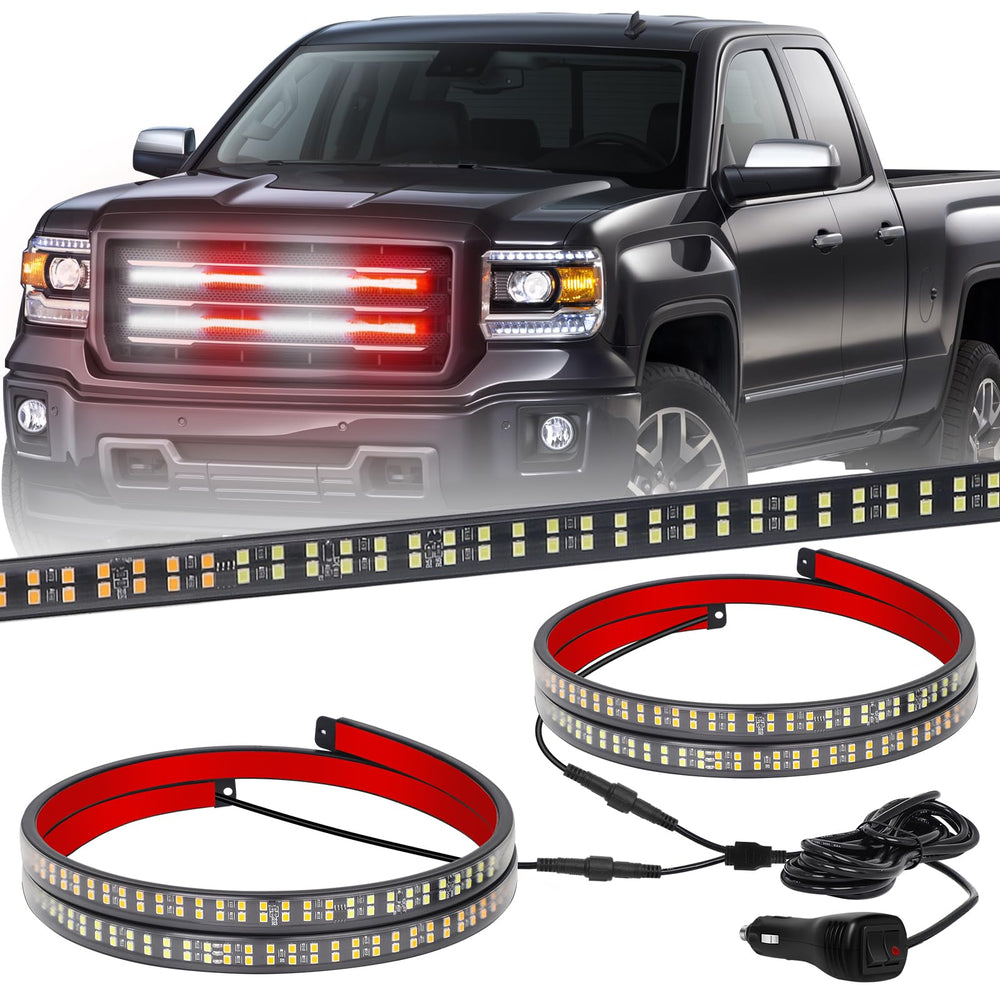 XRIDONSEN front view of two 24 inch grille strobe strips showing bright visibility