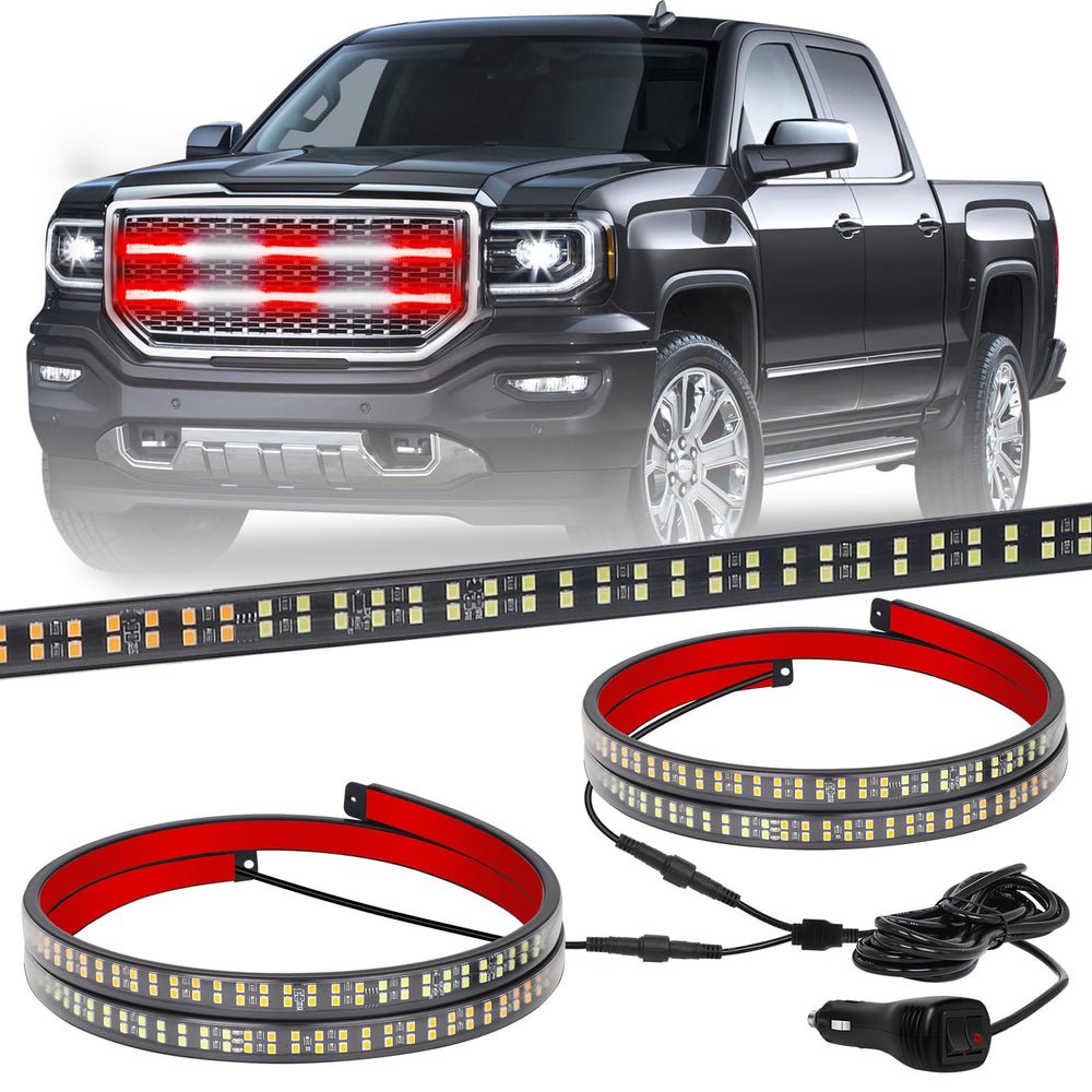 XRIDONSEN front view of 30 inch grill strobe lights showing dual red white LEDs for improved safety