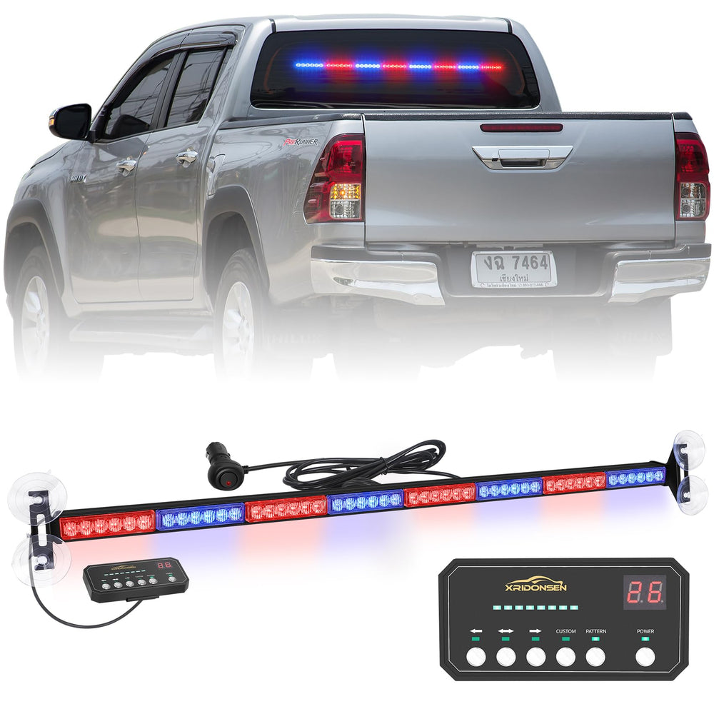 XRIDONSEN front view strobe bar showing LED line and mounting points for high visibility