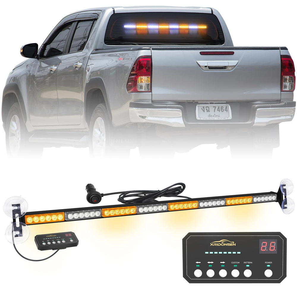 XRIDONSEN front view of 35-inch amber white strobe light bar demonstrating visibility