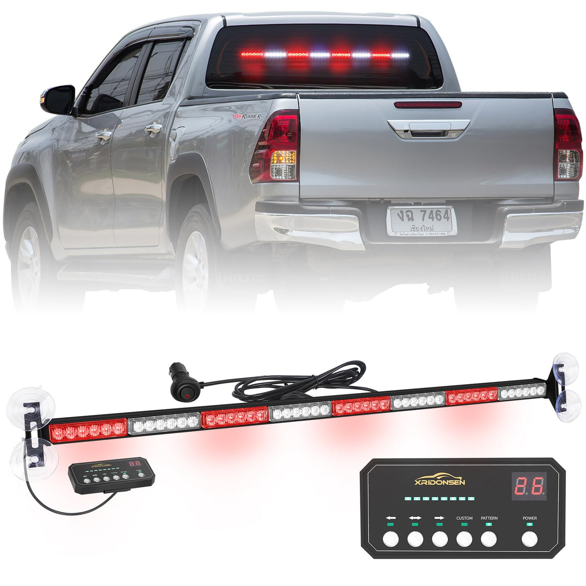 XRIDONSEN front view of 35-inch strobe light bar showing full-length visibility