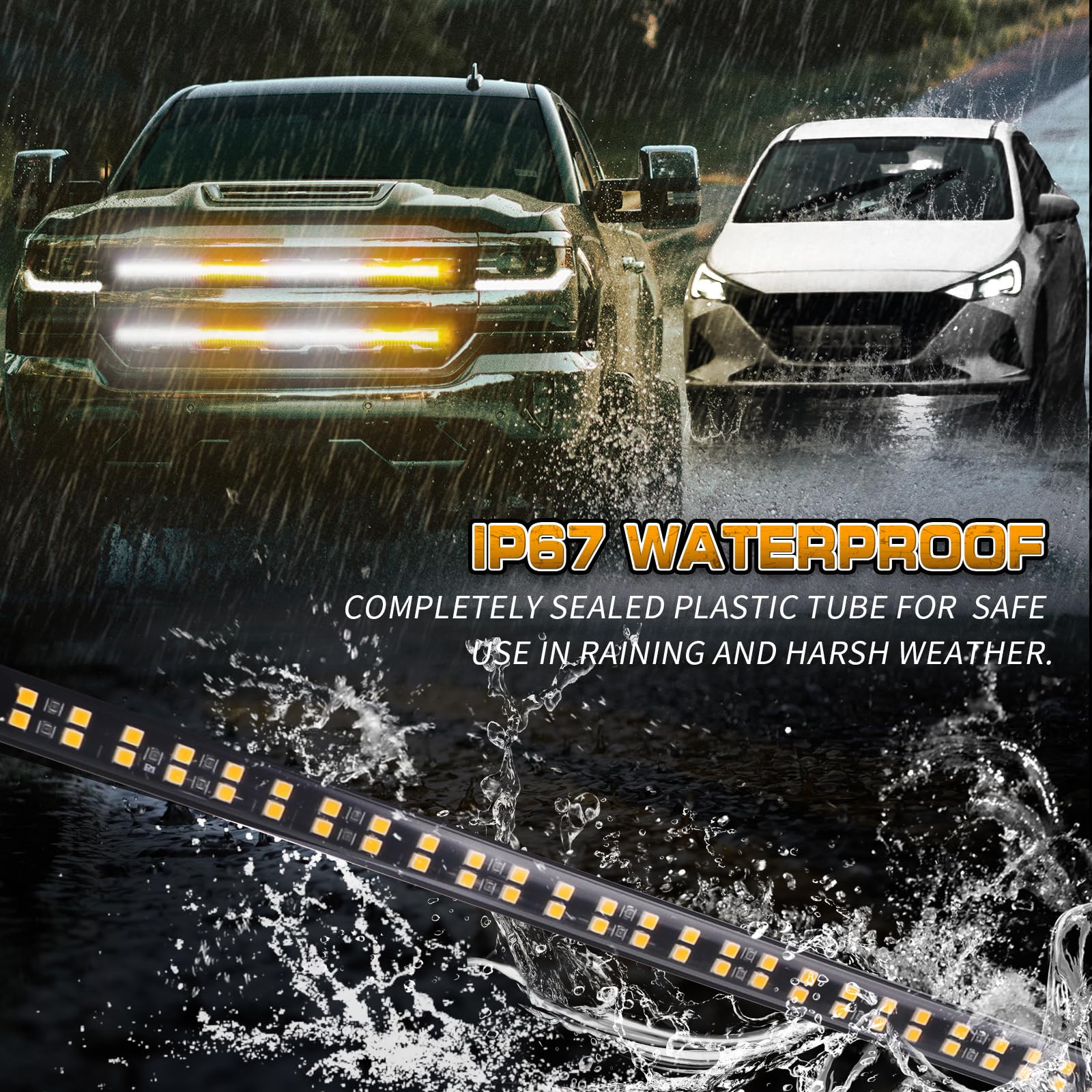XRIDONSEN strobe strips mounted on a truck grille demonstrating enhanced roadside visibility