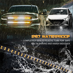 XRIDONSEN strobe strips mounted on a truck grille demonstrating enhanced roadside visibility